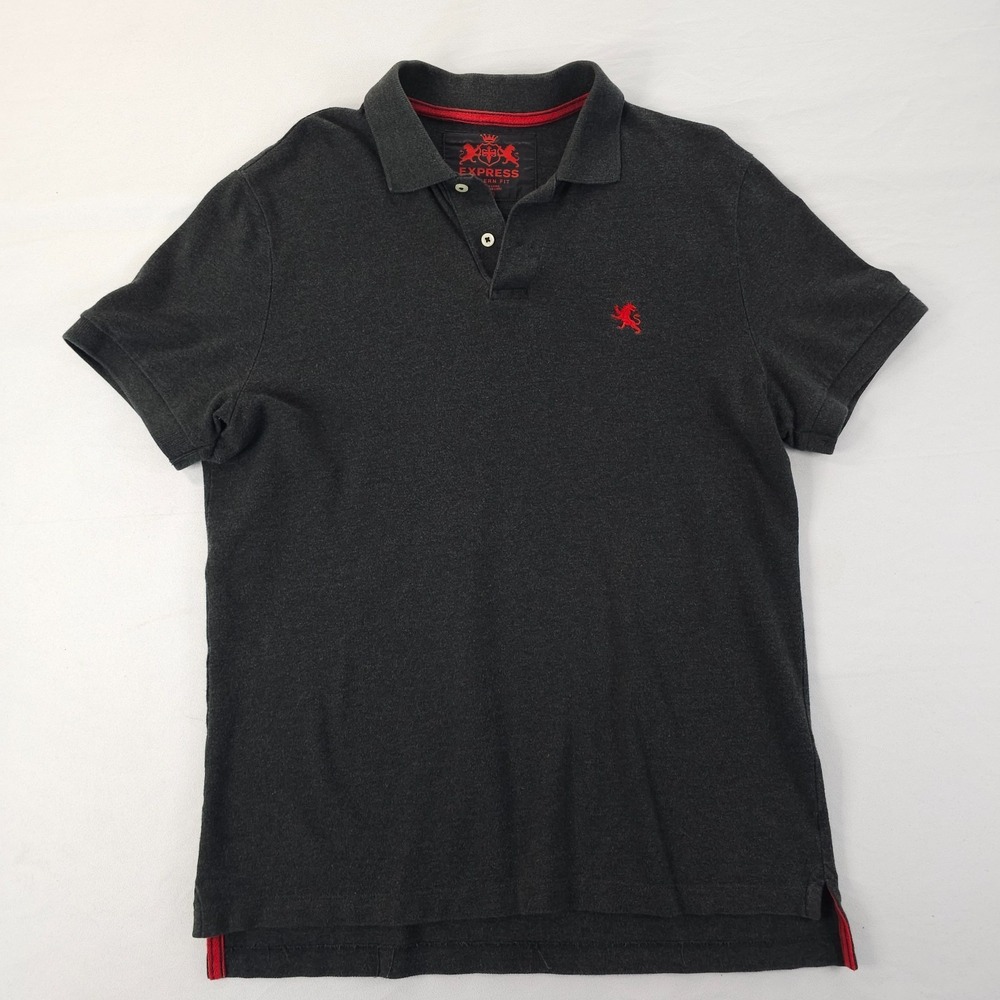 Express Mens Large Modern Fit Polo Shirt Black Short Sleeve Red Logo Cotton
